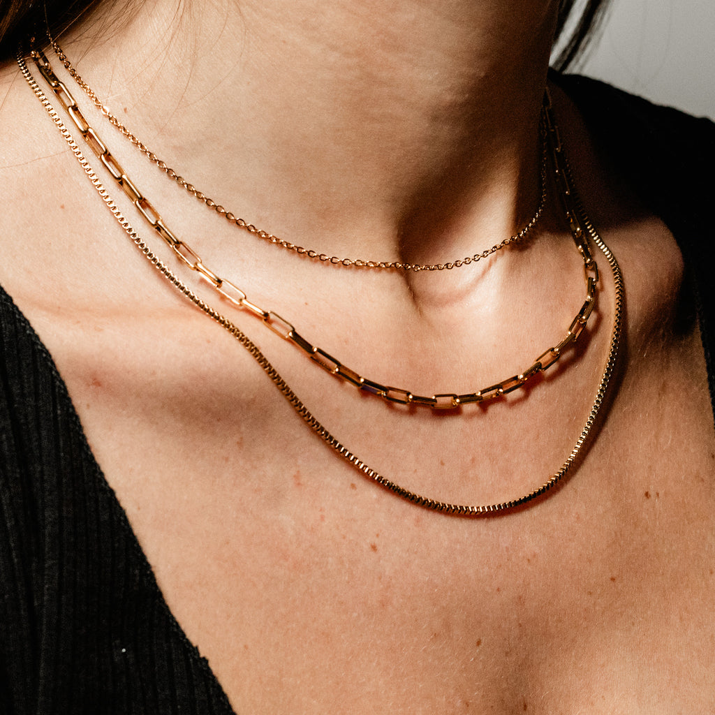 LAYERED TRIPLE CHAIN NECKLACE